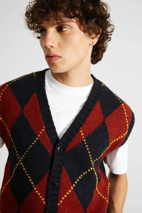 Online Edmmond Studios Argyle Vest Plain Navy