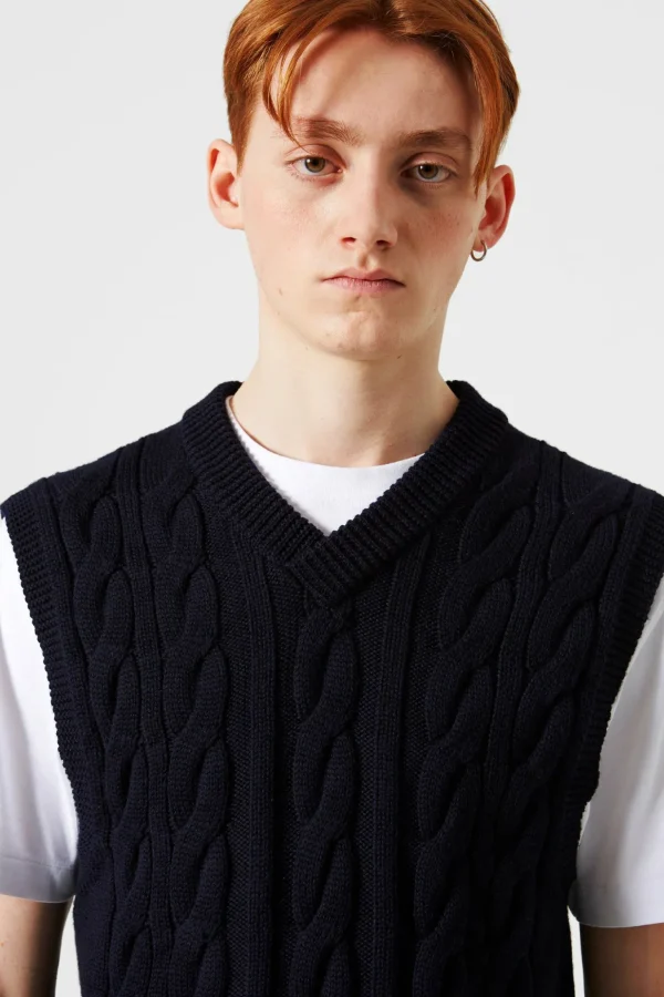 Outlet Edmmond Studios Braided Vest Plain Navy