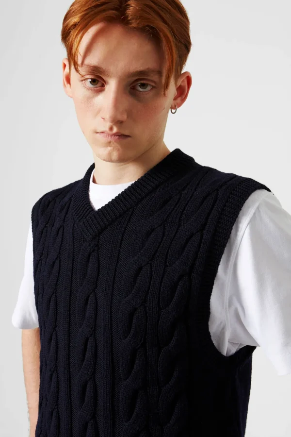Outlet Edmmond Studios Braided Vest Plain Navy