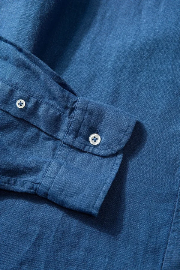 Fashion Edmmond Studios Linen Shirt Plain Blue