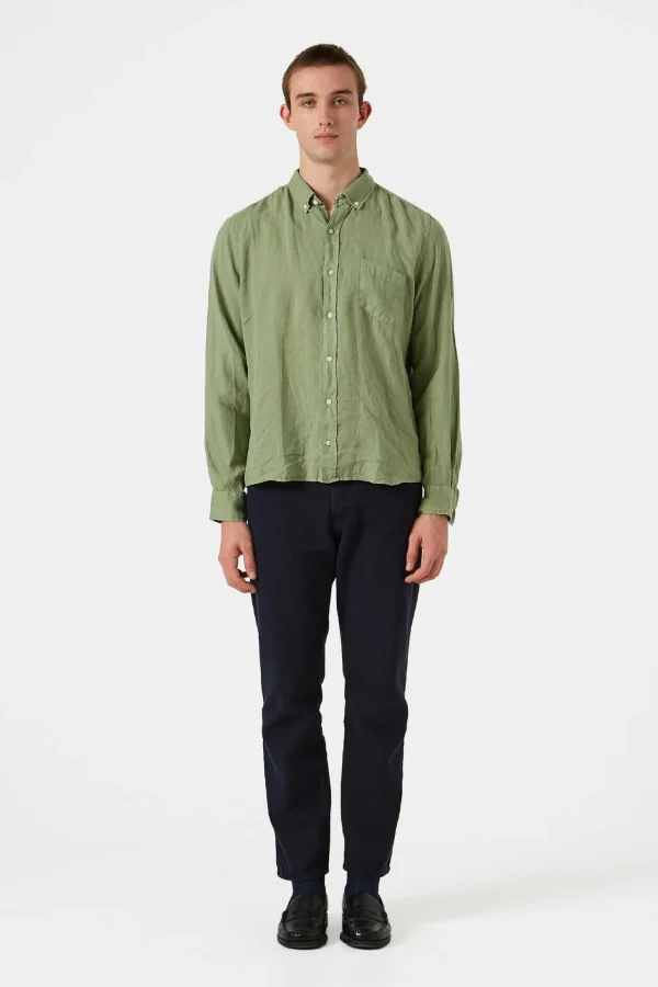 Sale Edmmond Studios Linen Shirt Plain Olive