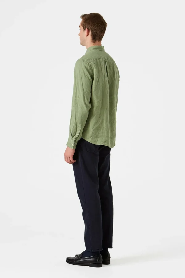 Sale Edmmond Studios Linen Shirt Plain Olive