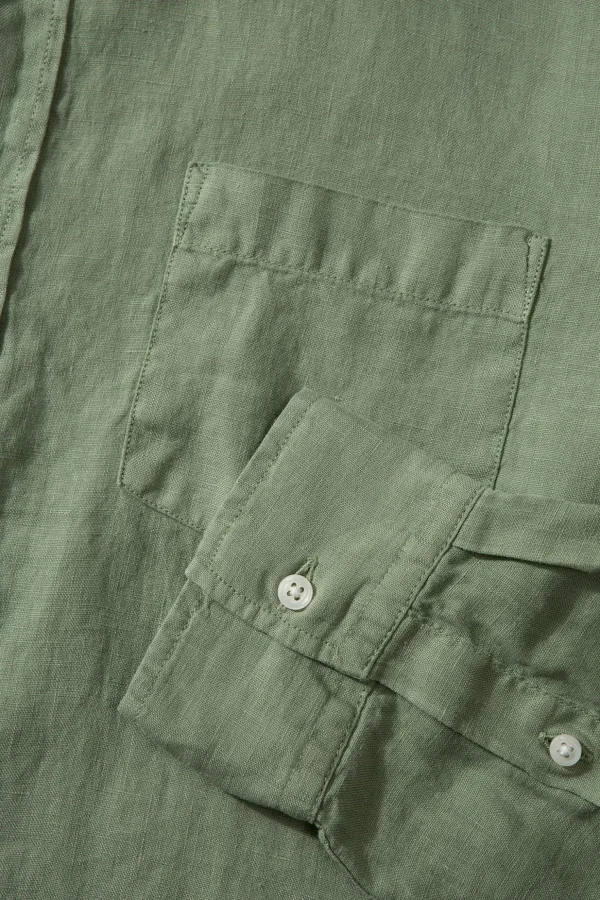 Sale Edmmond Studios Linen Shirt Plain Olive