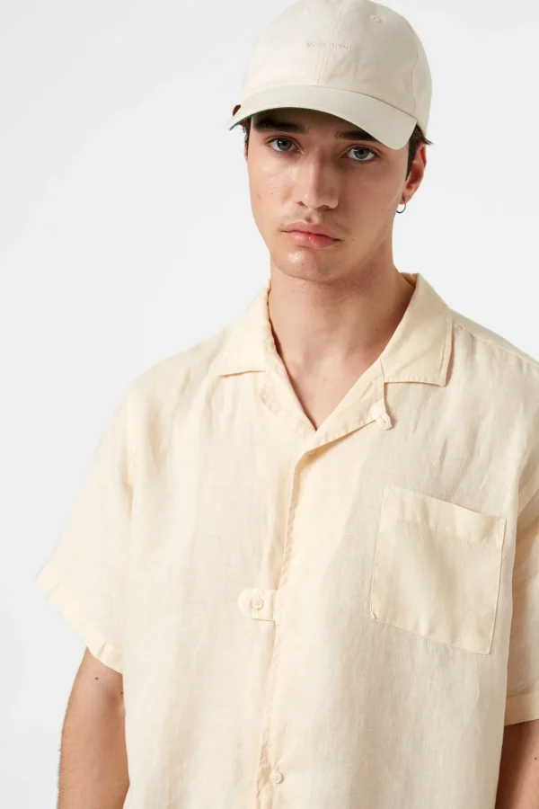 Fashion Edmmond Studios Linen Short Sleeve Plain Off White