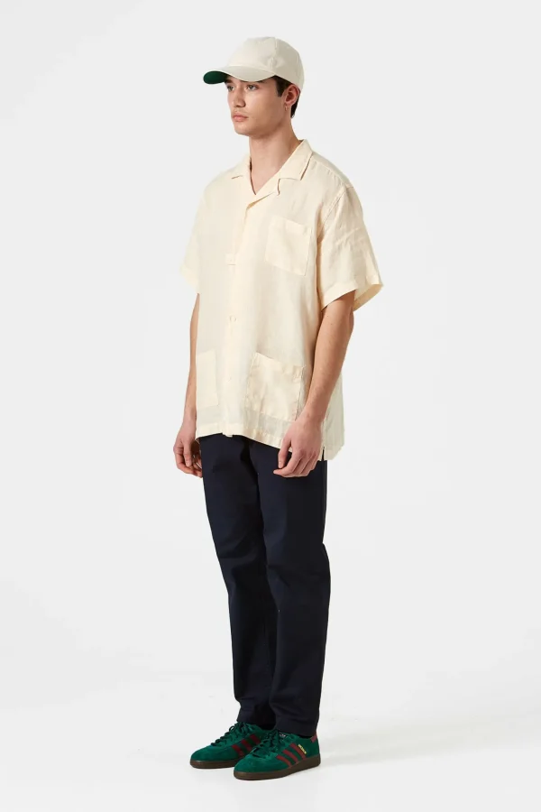 Fashion Edmmond Studios Linen Short Sleeve Plain Off White