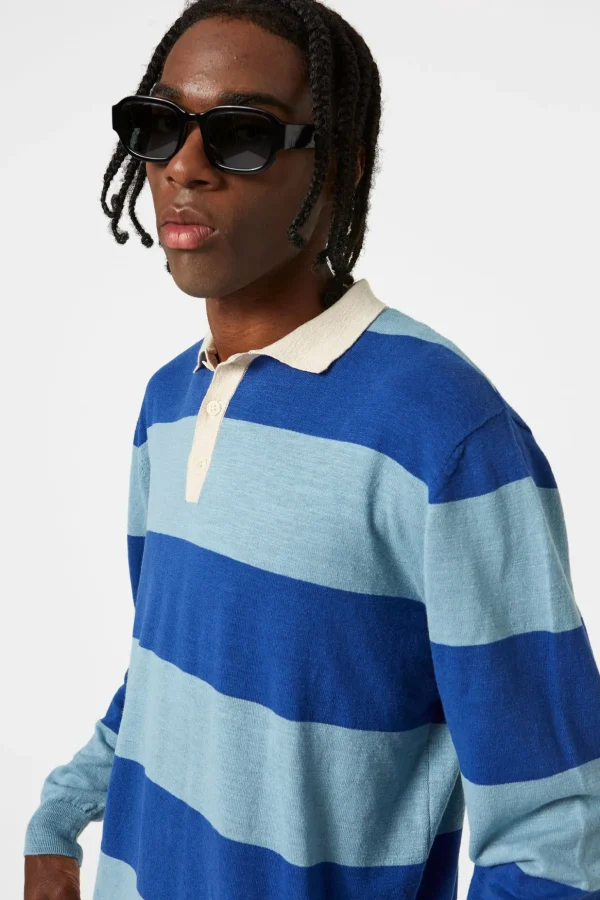 Store Edmmond Studios Rugby Knitted Polo Plain Blue