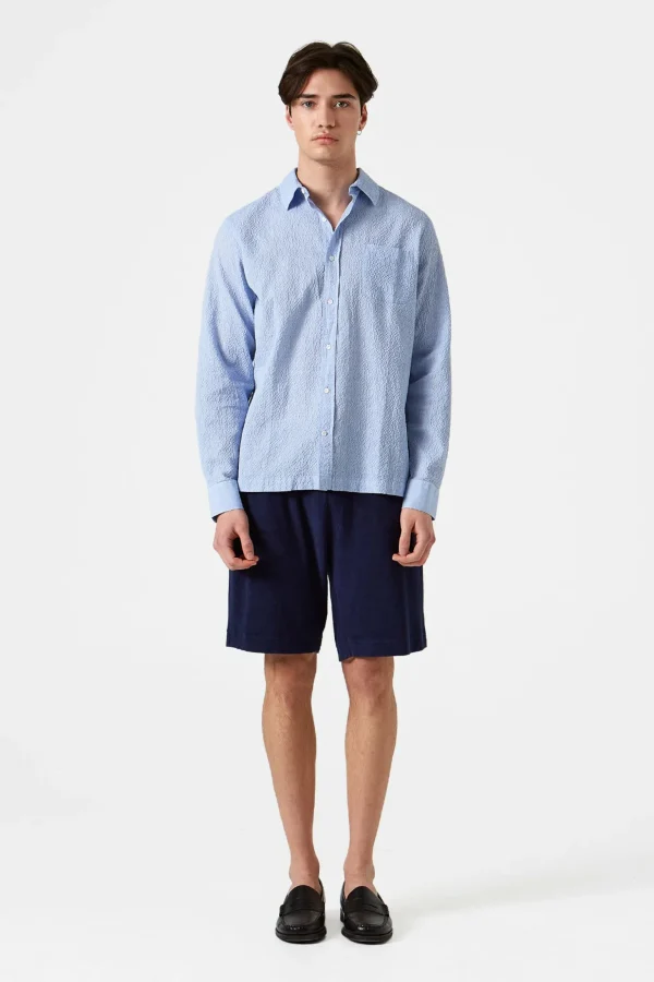 Clearance Edmmond Studios Seersucker Shirt Plain Light Blue