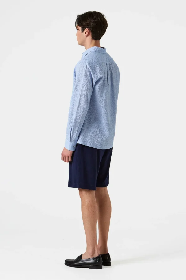 Clearance Edmmond Studios Seersucker Shirt Plain Light Blue