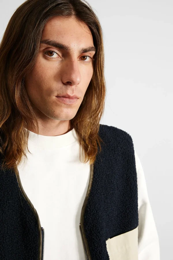 Hot Edmmond Studios Shearling Vest Plain Navy