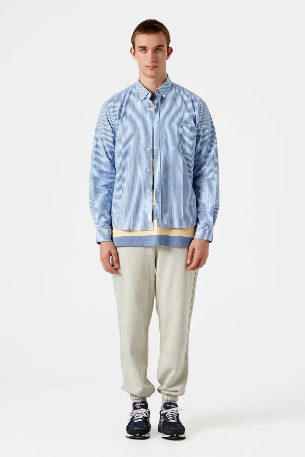 Online Edmmond Studios Striped Linen Shirt Plain Light Blue