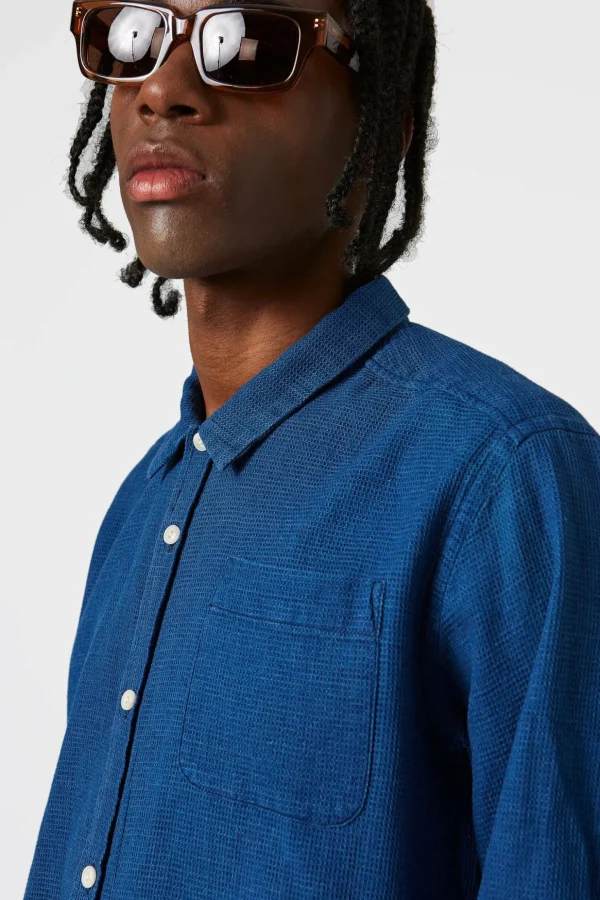 Flash Sale Edmmond Studios Waffle Denim Shirt Plain Stonewash